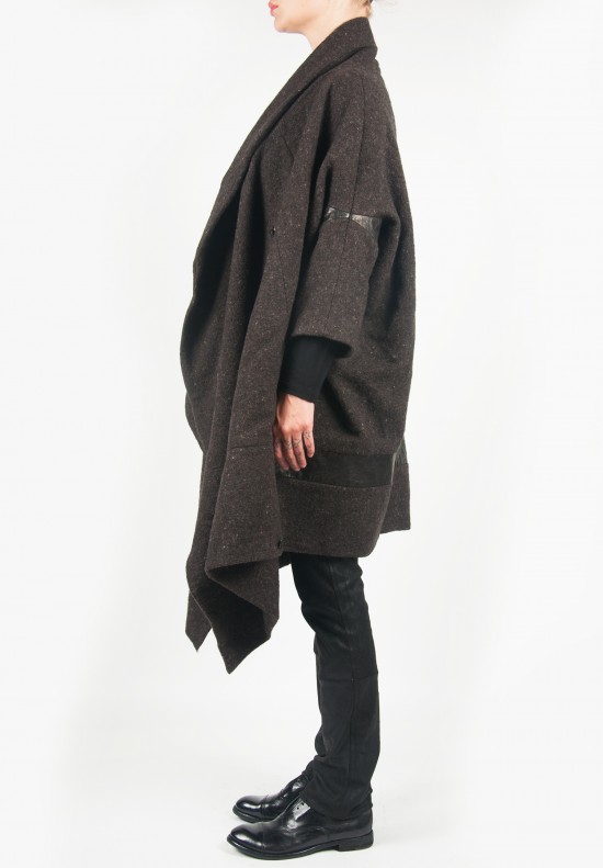 Gary Graham Wool Cocoon Coat in Grey-Brown