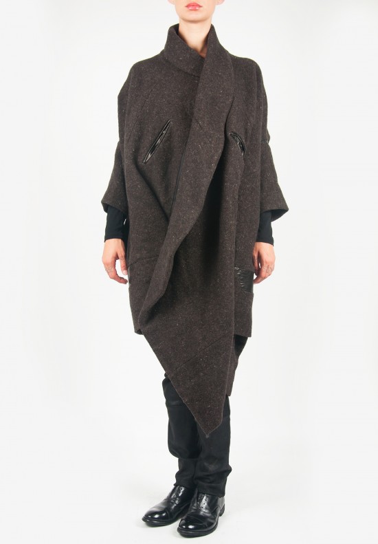 Gary Graham Wool Cocoon Coat in Grey-Brown