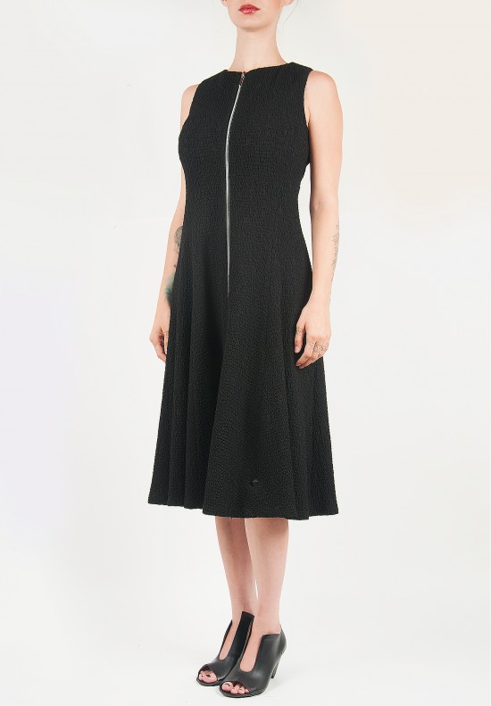 Anett Röstel Crinkled Sleeveless Exposed Zipper Dress in Black