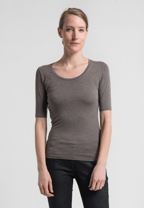 Majestic 3/4 Sleeve Scoop Neck Top in Taupe	