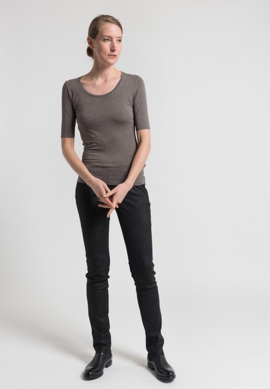 Majestic 3/4 Sleeve Scoop Neck Top in Taupe	