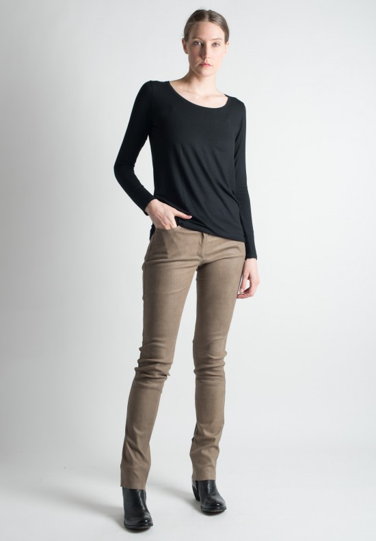 Ventcouvert Stretch Leather Jean Cut Pants in Taupe	