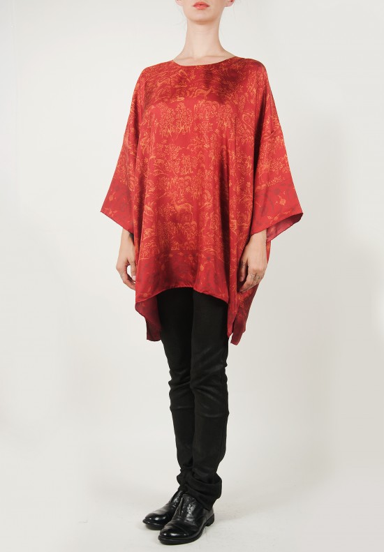 Eskandar Persian Miniature Animal Print Tunic in Red