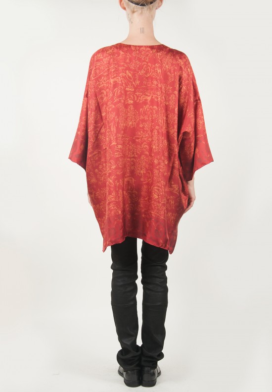 Eskandar Persian Miniature Animal Print Tunic in Red