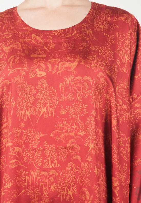 Eskandar Persian Miniature Animal Print Tunic in Red