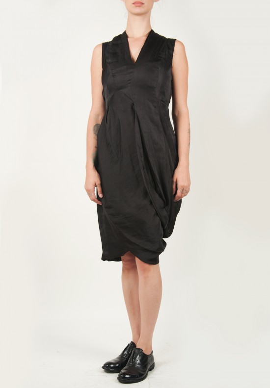 Elm Matthildur Sleeveless Draped Silk Dress in Black