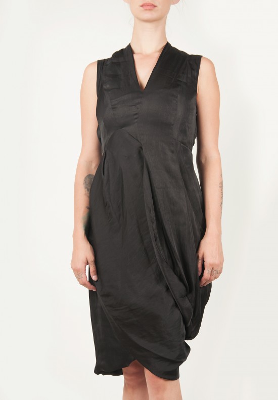 Elm Matthildur Sleeveless Draped Silk Dress in Black