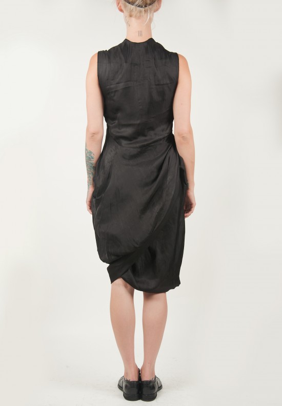 Elm Matthildur Sleeveless Draped Silk Dress in Black