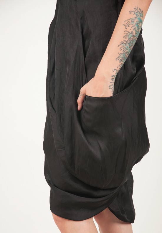 Elm Matthildur Sleeveless Draped Silk Dress in Black