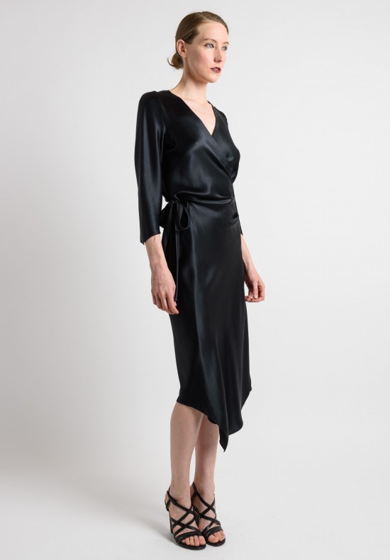 Peter Cohen Silk Wrap Dress in Black	