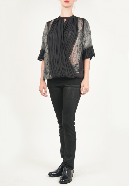 Share Spirit Lace Print Blouse in Black and Grey