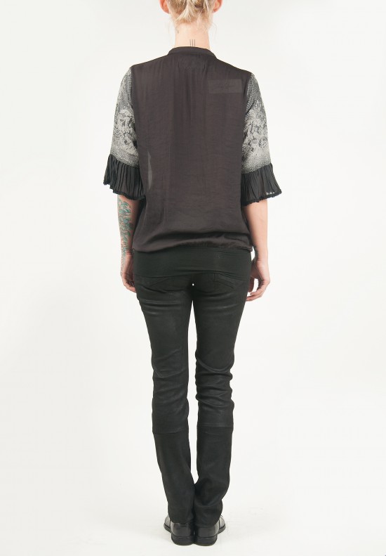 Share Spirit Lace Print Blouse in Black and Grey