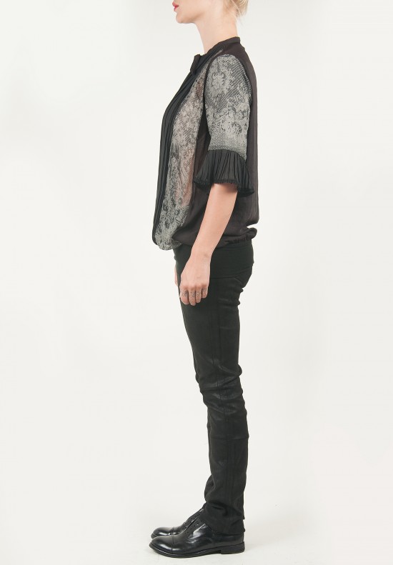 Share Spirit Lace Print Blouse in Black and Grey