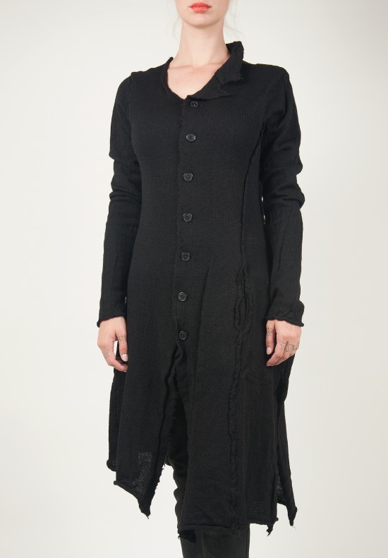 Rundholz Black Label Tattered Wool Long Button Down Sweater in Black ...