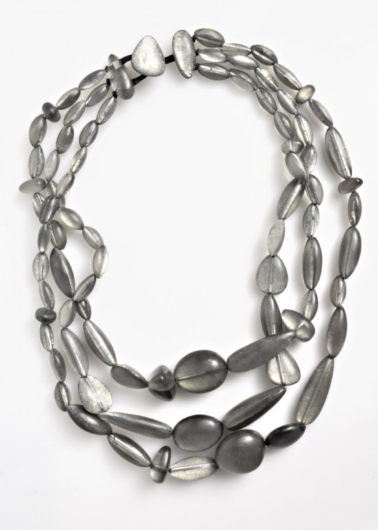 Monies 3 Strand Resin Bead Necklace in Silver