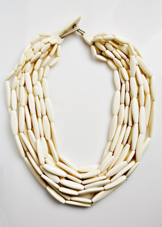 Monies 10 Strand Bone Bead Necklace