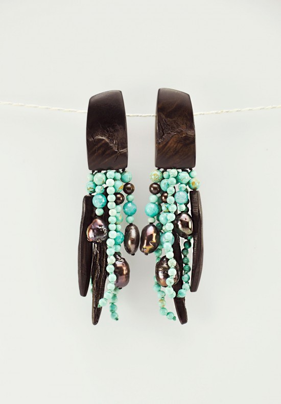 Monies Turquoise, Pearl, & Ebony Clip-On Earrings