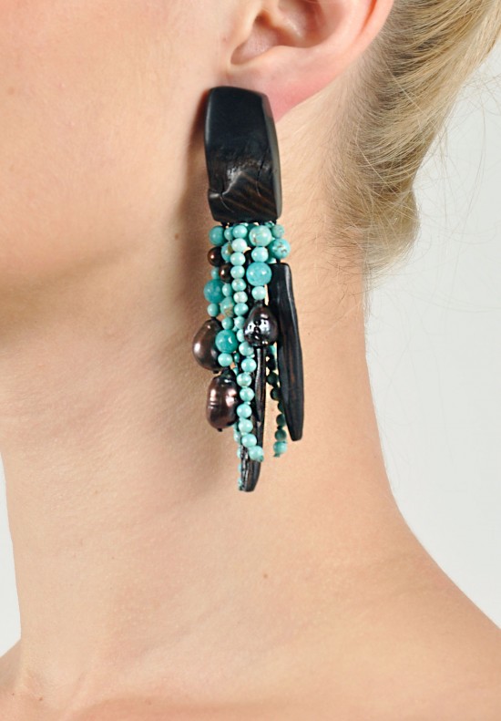 Monies Turquoise, Pearl, & Ebony Clip-On Earrings