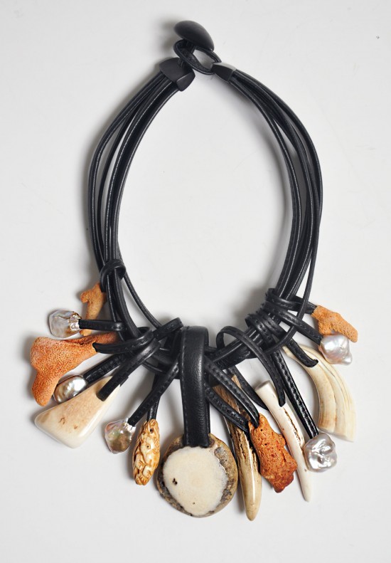 Monies Warthog, Antler, Coral & Pearl Necklace