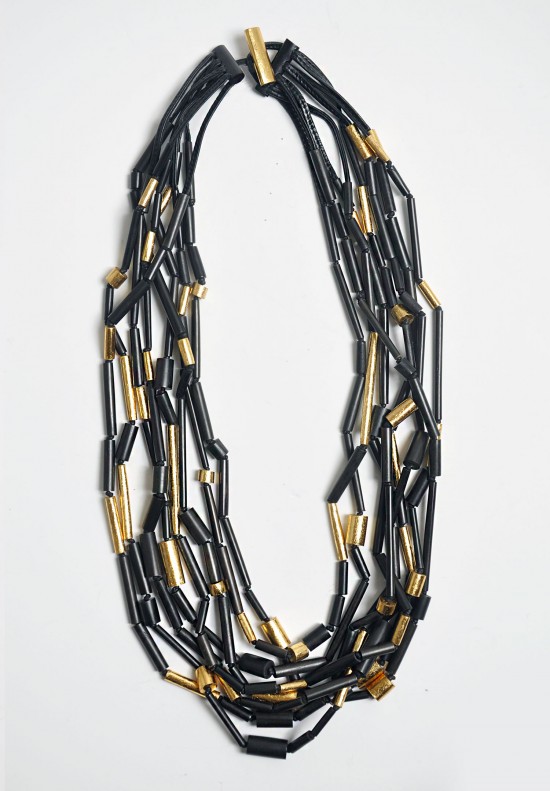 Monies Long 8 Strand Ebony & Gold Bead Necklace