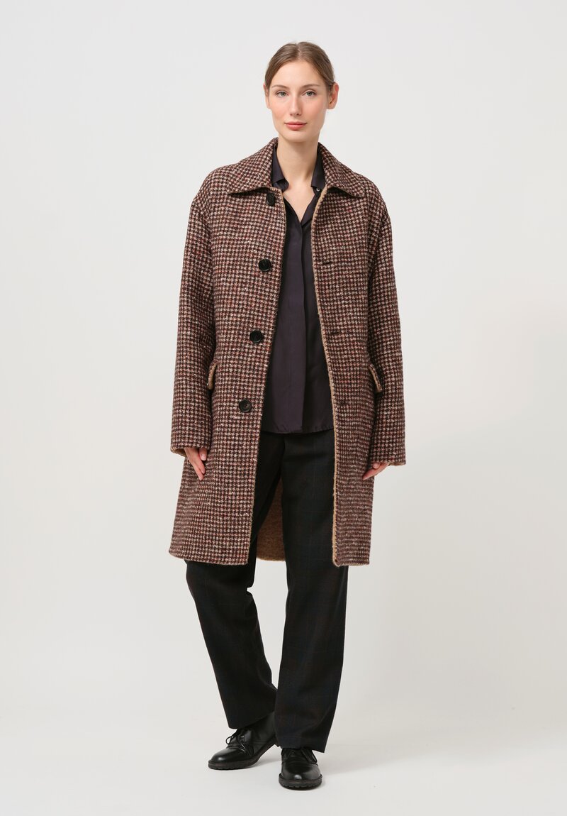 Nanna Pause Baby Alpaca Dorian Coat in Camel Brown Houndstooth