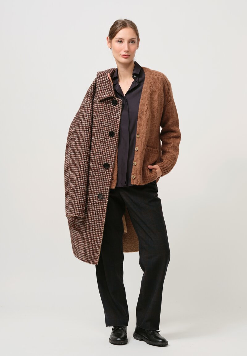 Nanna Pause Baby Alpaca Dorian Coat in Camel Brown Houndstooth