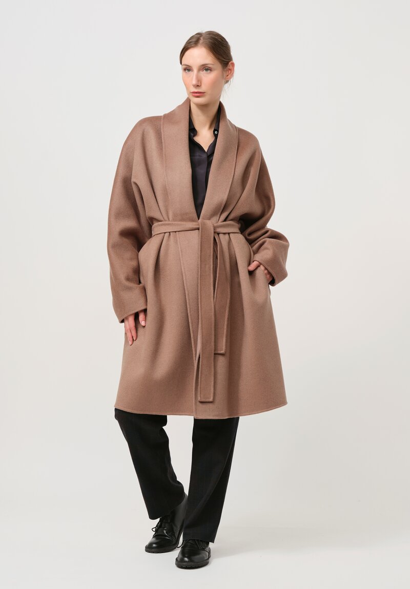 Nanna Pause Cashmere Hamza Shawl Coat in Camel Brown Melange	