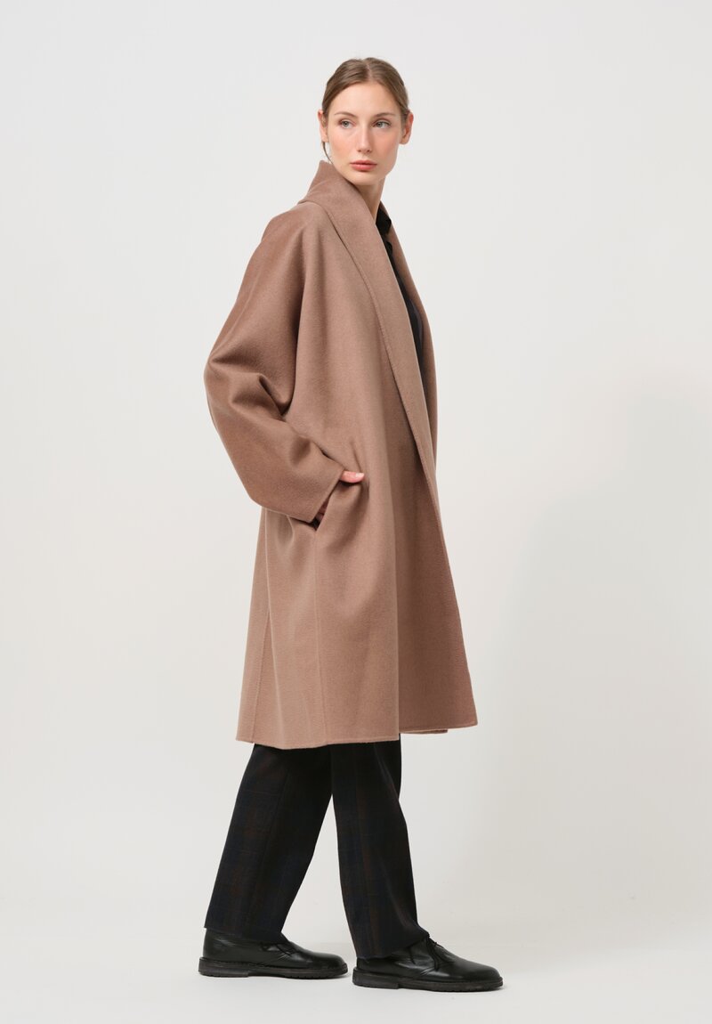 Nanna Pause Cashmere Hamza Shawl Coat in Camel Brown Melange	