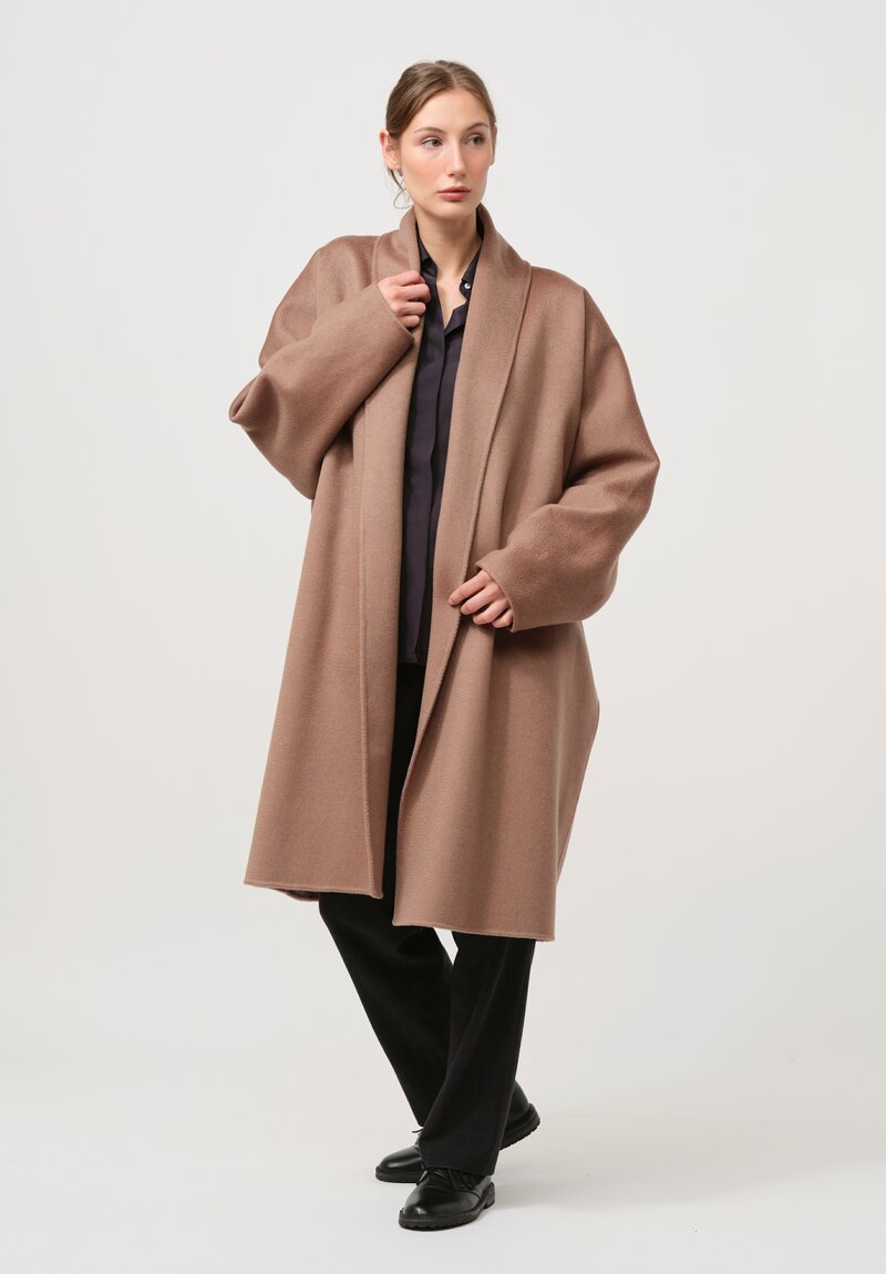 Nanna Pause Cashmere Hamza Shawl Coat in Camel Brown Melange	