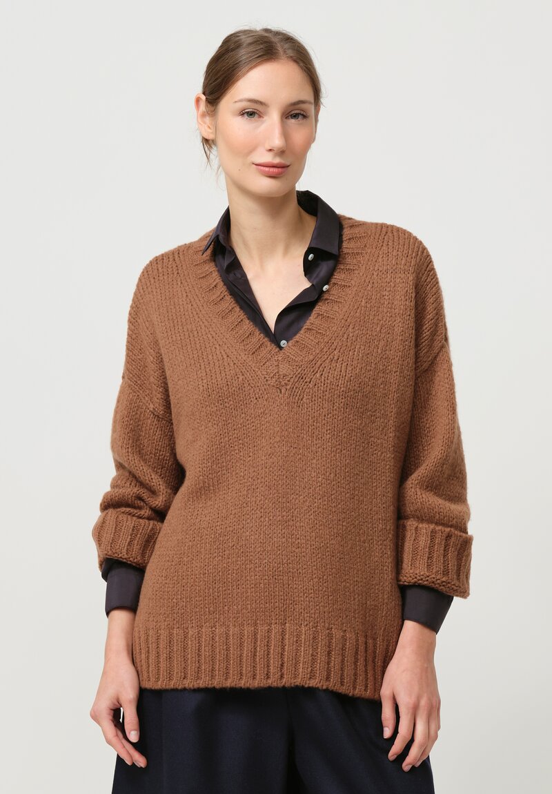 Asciari Cashmere Ferro V-Neck Sweater in Sudan Brown	