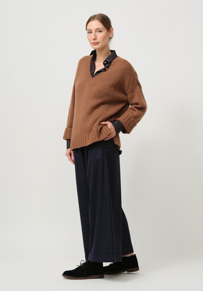 Asciari Cashmere Ferro V-Neck Sweater in Sudan Brown	