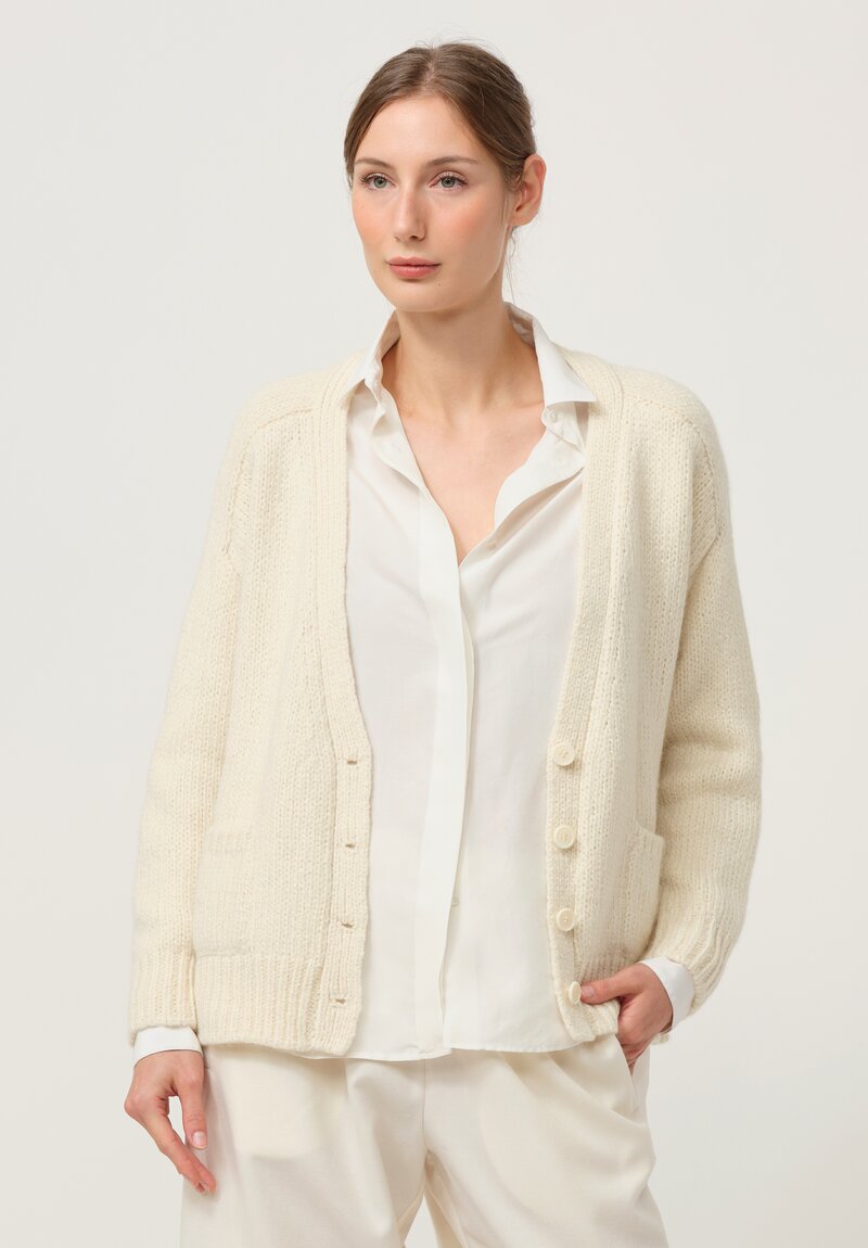 Asciari Cashmere Rame Knitted Cardigan in White	