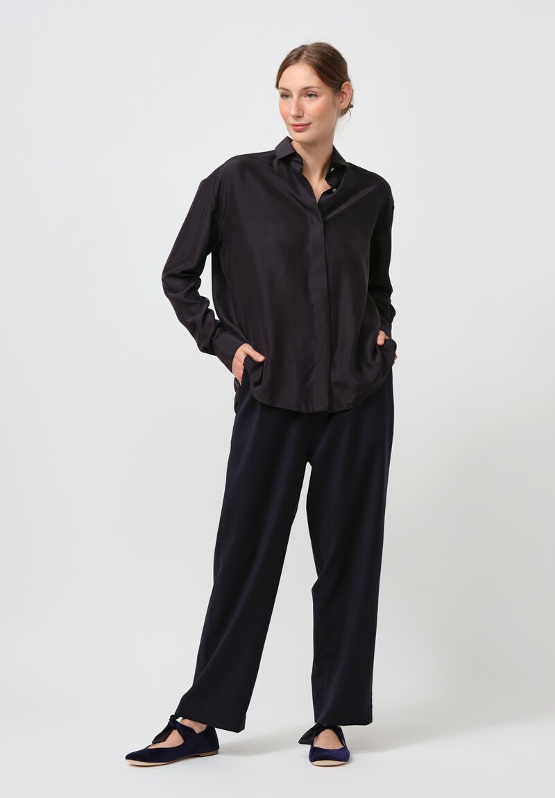 Asciari Wool & Silk Deva Pants in Navy Blue	