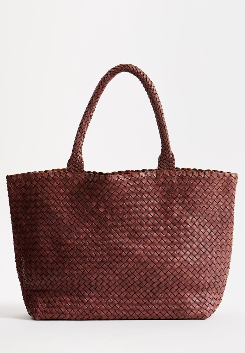 Massimo Palomba Coimbra Wood Basket Weave Wide Tote in Chestnut Brown	