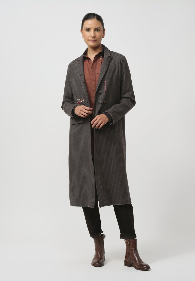 Ümit Ünal Hand-Stitched Patch Pocket Coat in Pinstripe Grey	