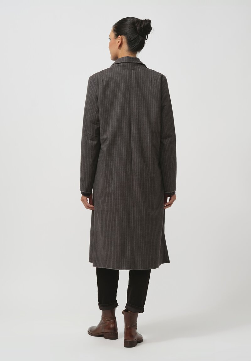 Ümit Ünal Hand-Stitched Patch Pocket Coat in Pinstripe Grey	