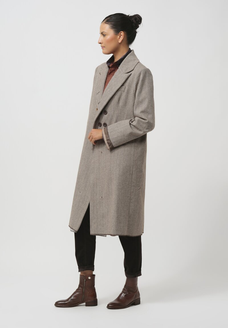 Umit Unal Herringbone Button Coat in Original Brown	