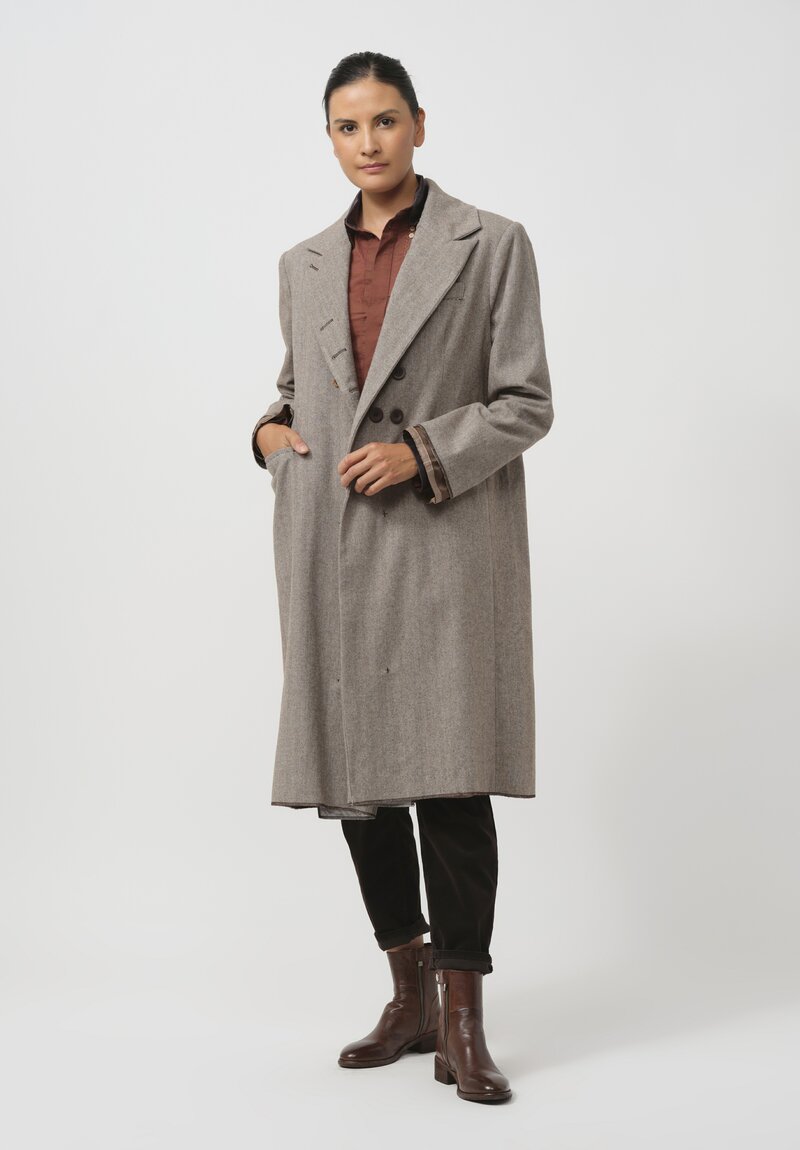 Umit Unal Herringbone Button Coat in Original Brown	