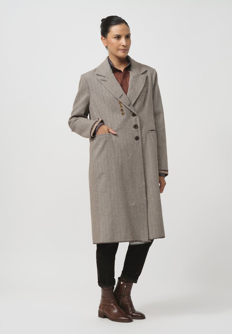 Umit Unal Herringbone Button Coat in Original Brown	