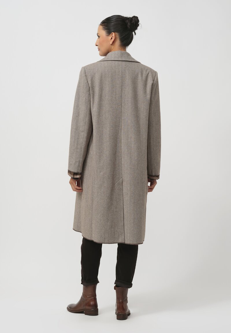 Umit Unal Herringbone Button Coat in Original Brown	