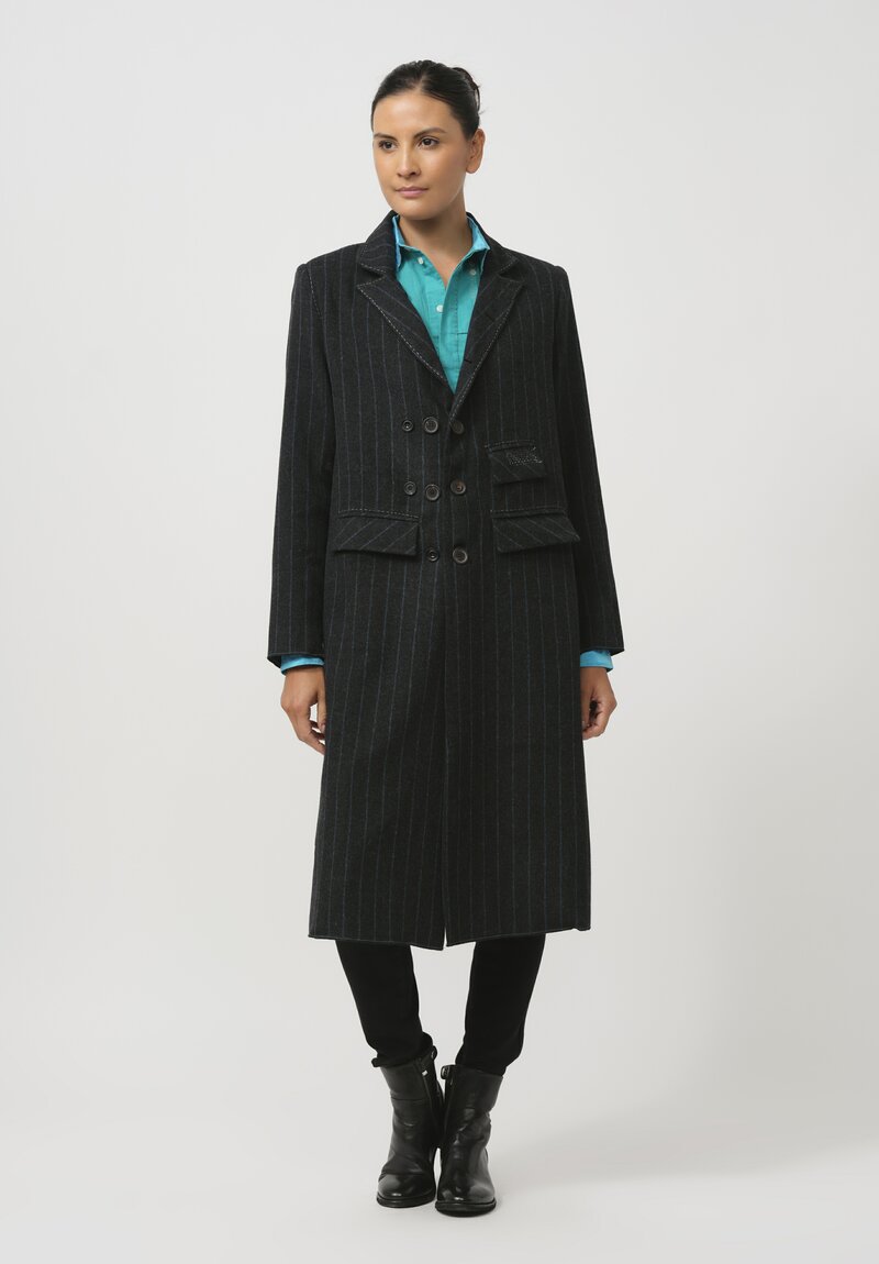 Umit Unal Hand-Stitched Felted Pinstripe Coat in Original Grey	