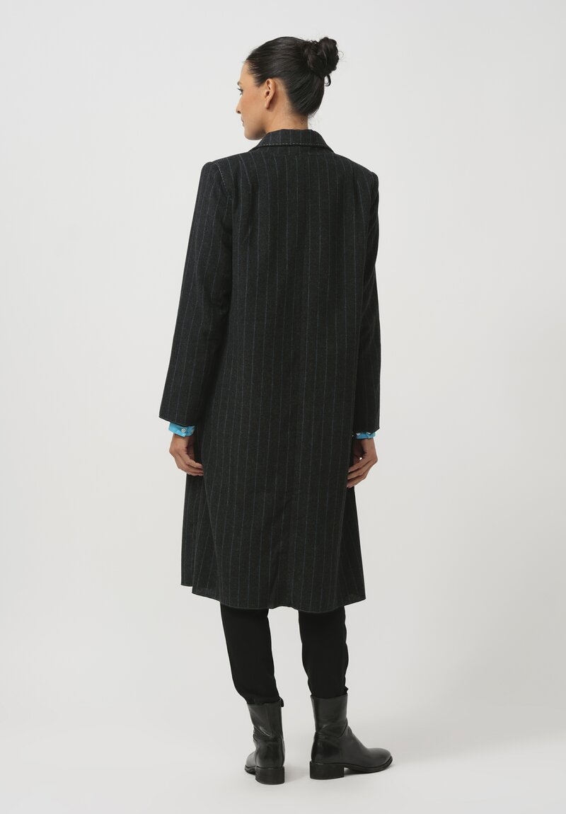 Umit Unal Hand-Stitched Felted Pinstripe Coat in Original Grey	