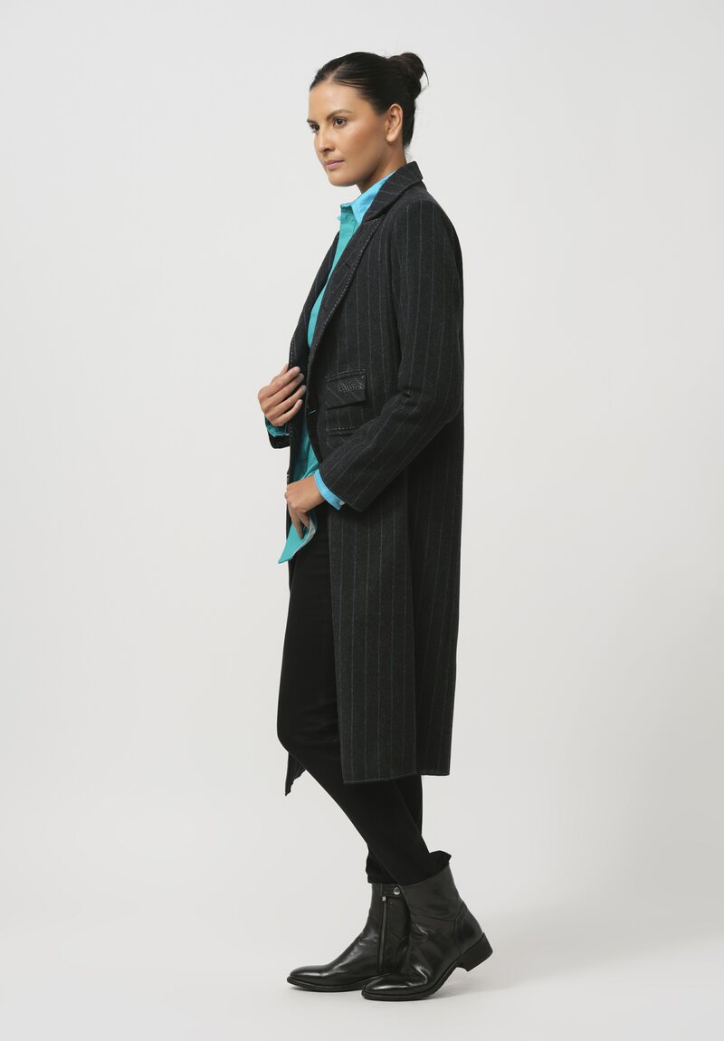 Umit Unal Hand-Stitched Felted Pinstripe Coat in Original Grey	