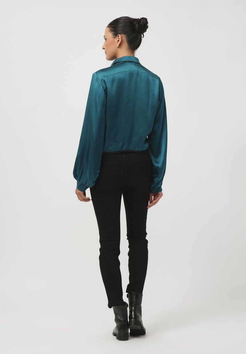 Umit Unal Cropped Silk Shirt in Turquoise Blue	