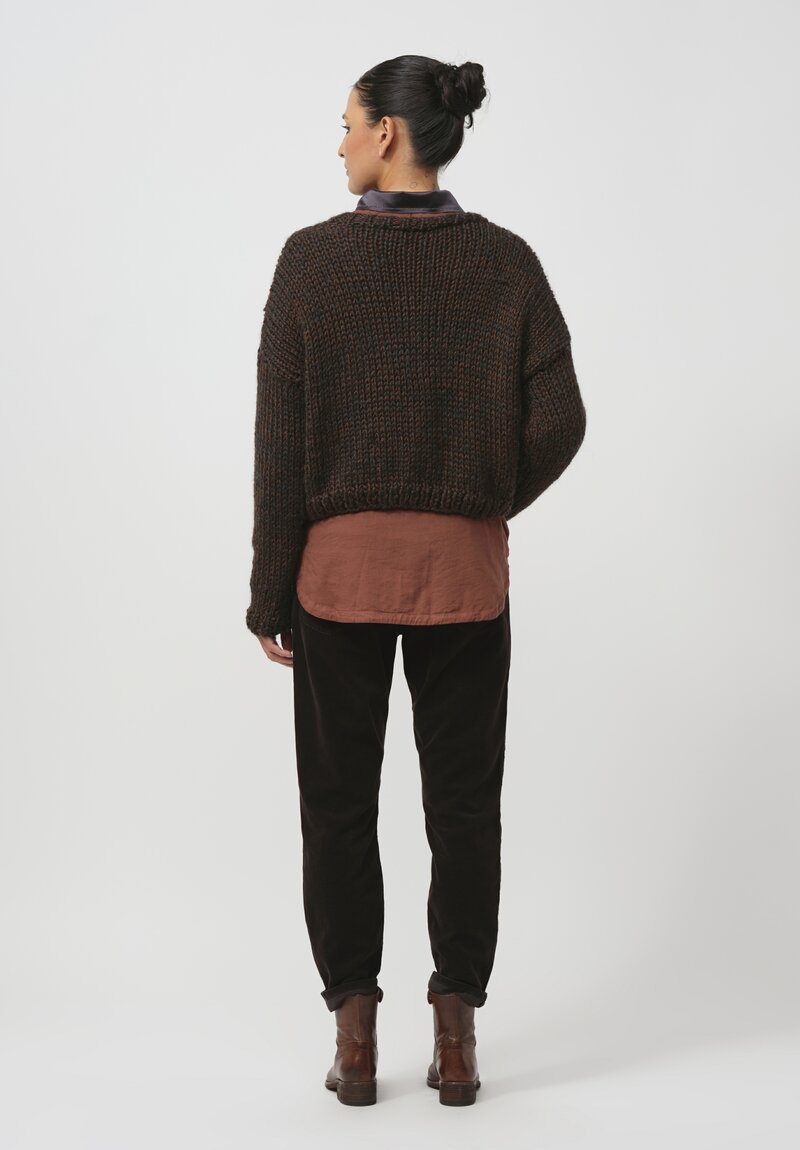 Umit Unal Cropped Hand-Knit Pullover in Original Brown	