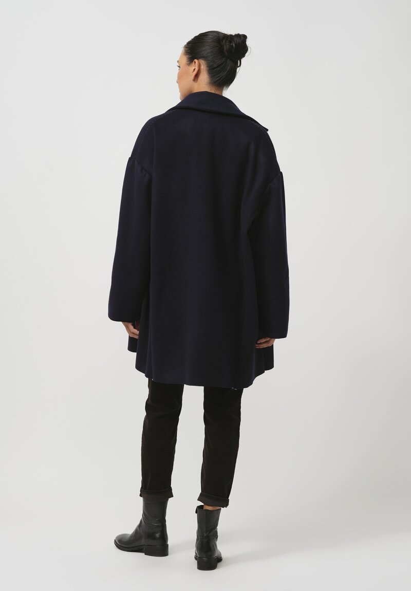 Umit Unal Hand-Stitched Felted Peacoat in Navy Blue	