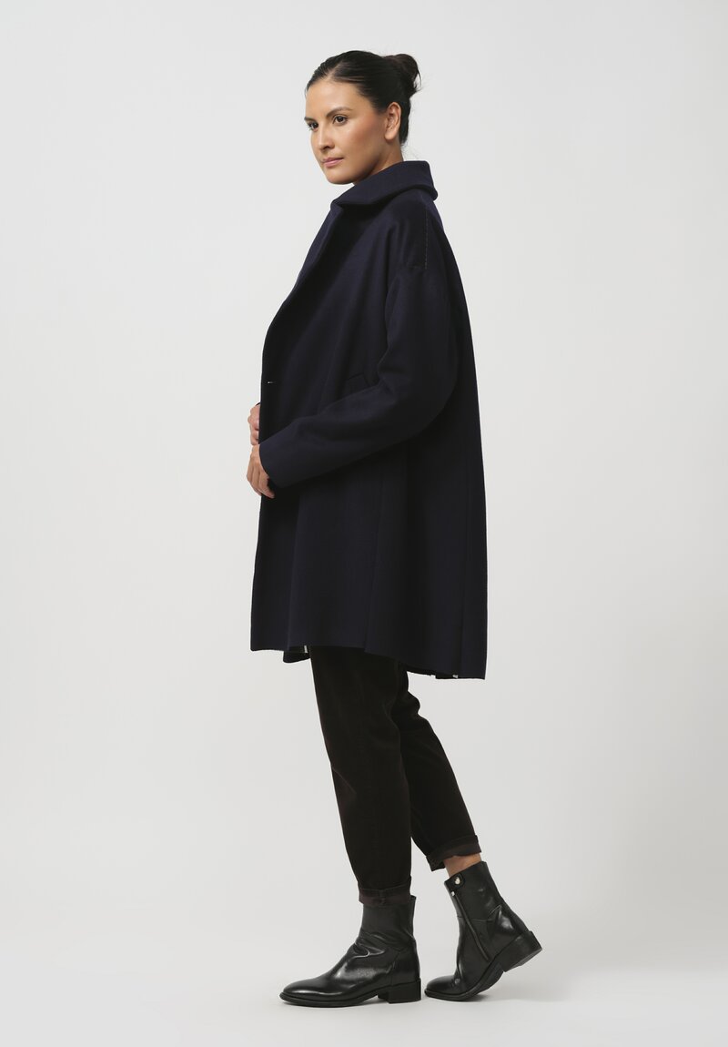 Umit Unal Hand-Stitched Felted Peacoat in Navy Blue	