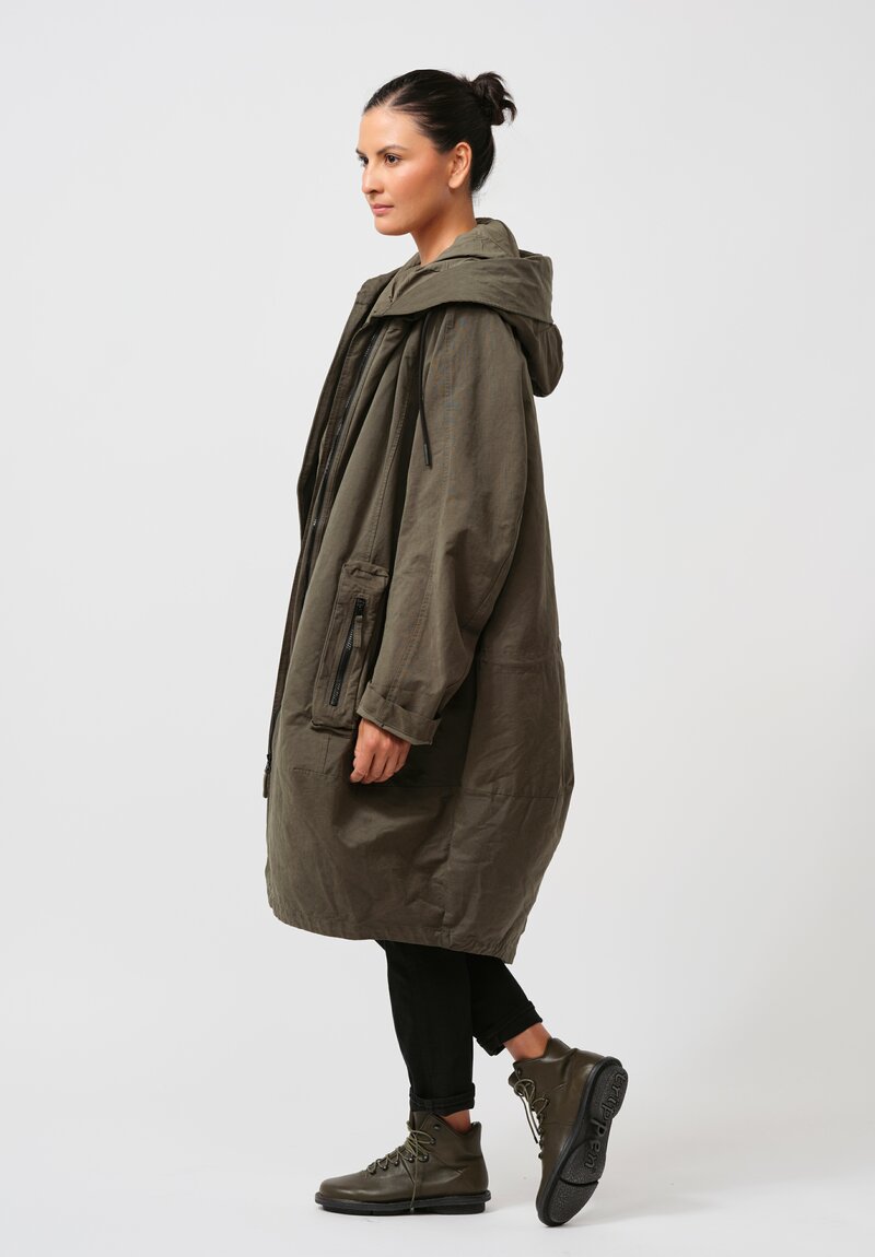 Rundholz Black Label Cotton Hooded Parka Coat in Camp Green	