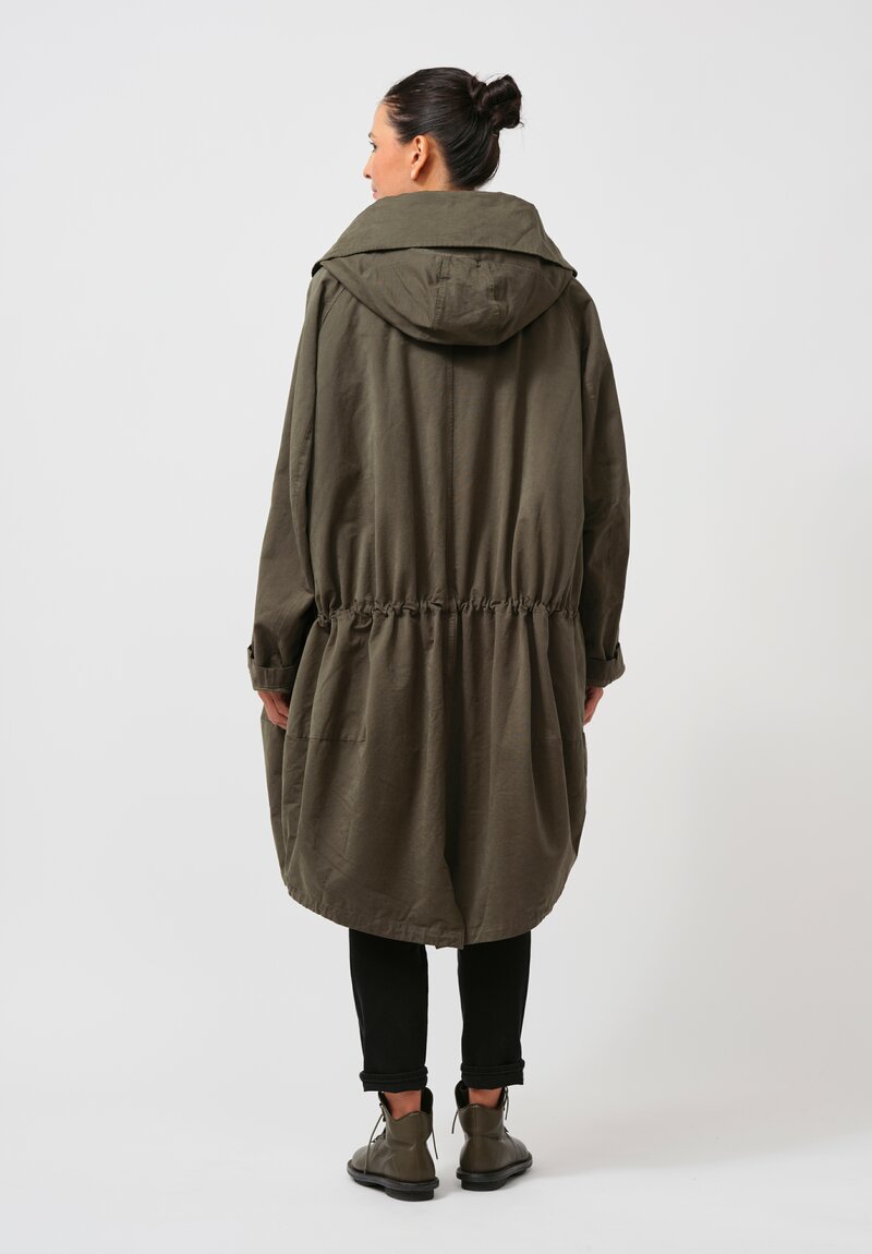 Rundholz Black Label Cotton Hooded Parka Coat in Camp Green	