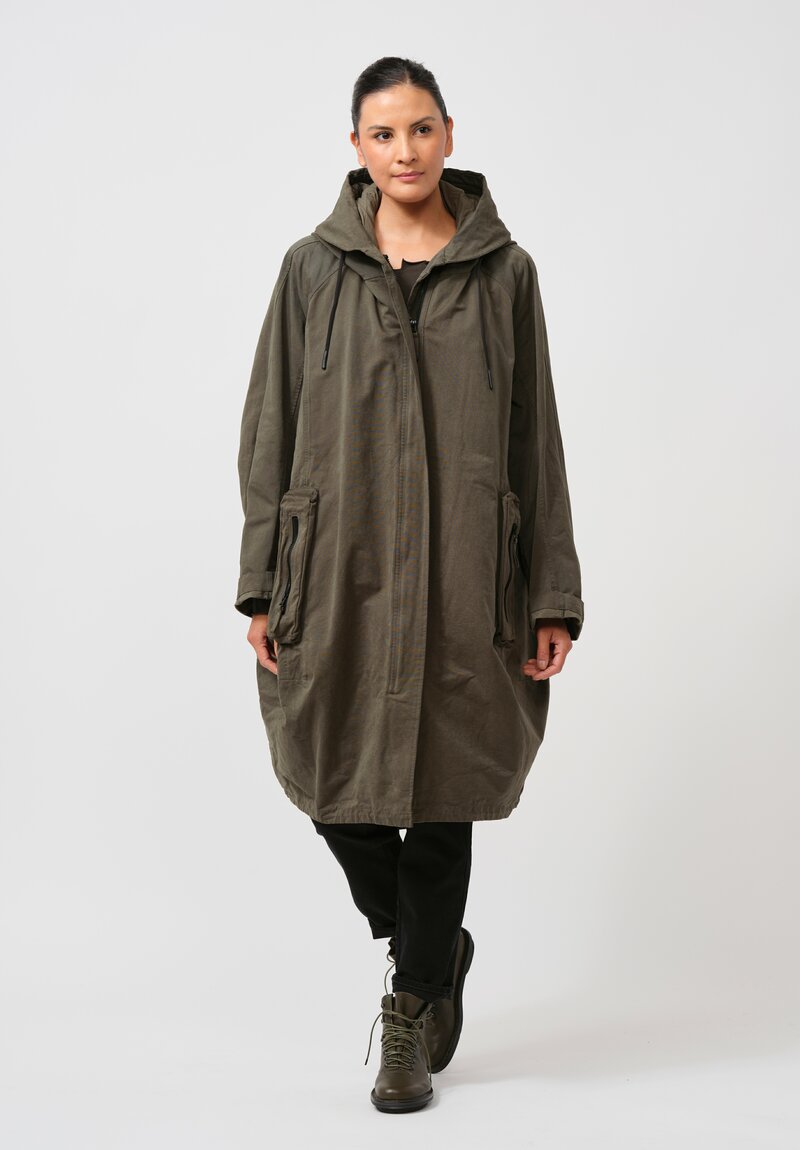 Rundholz Black Label Cotton Hooded Parka Coat in Camp Green	